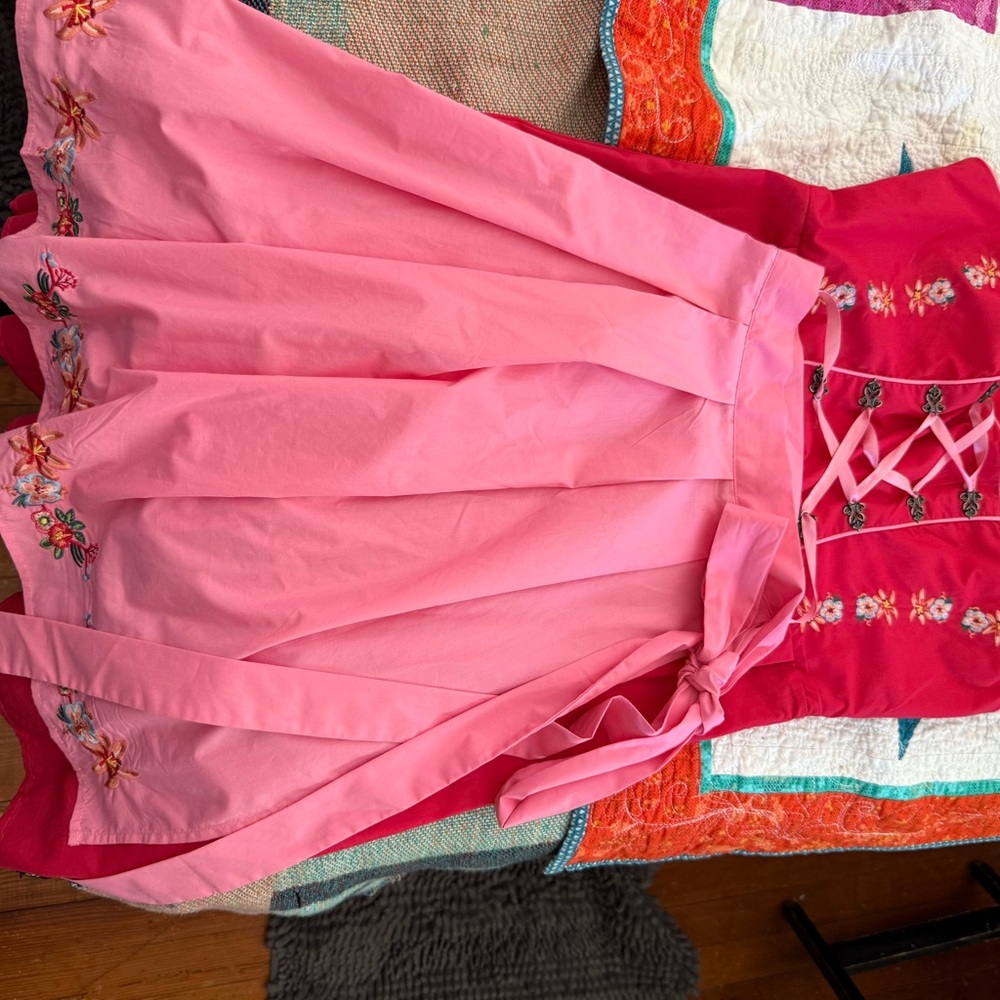 Floral Embroidered Pink and Red Dress